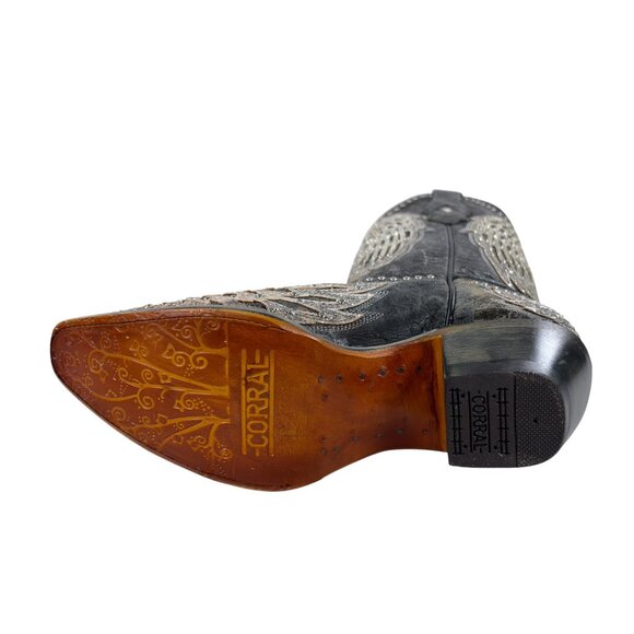 Corral Black Cross & Wings Overlay & Studs Western Boots Womens 7.5 M A4232 NEW - Picture 6 of 11